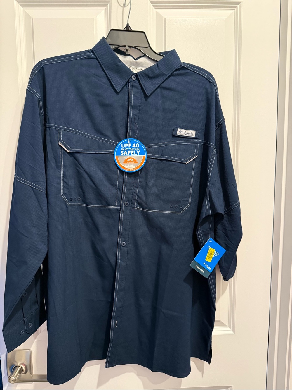 Columbia Navy Long Sleeve Shirt with Contrast Stitching